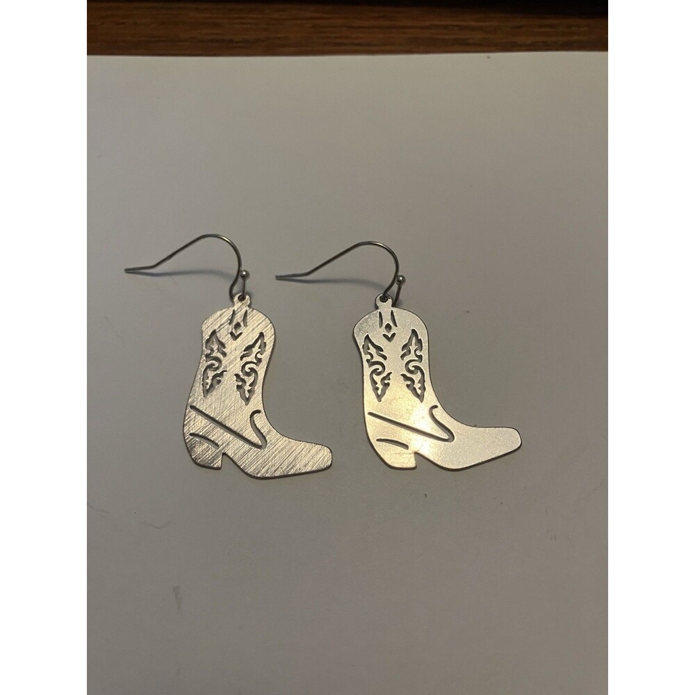 Cowboy Boots Earrings Silver Tone Dangle Cowgirl Western Country